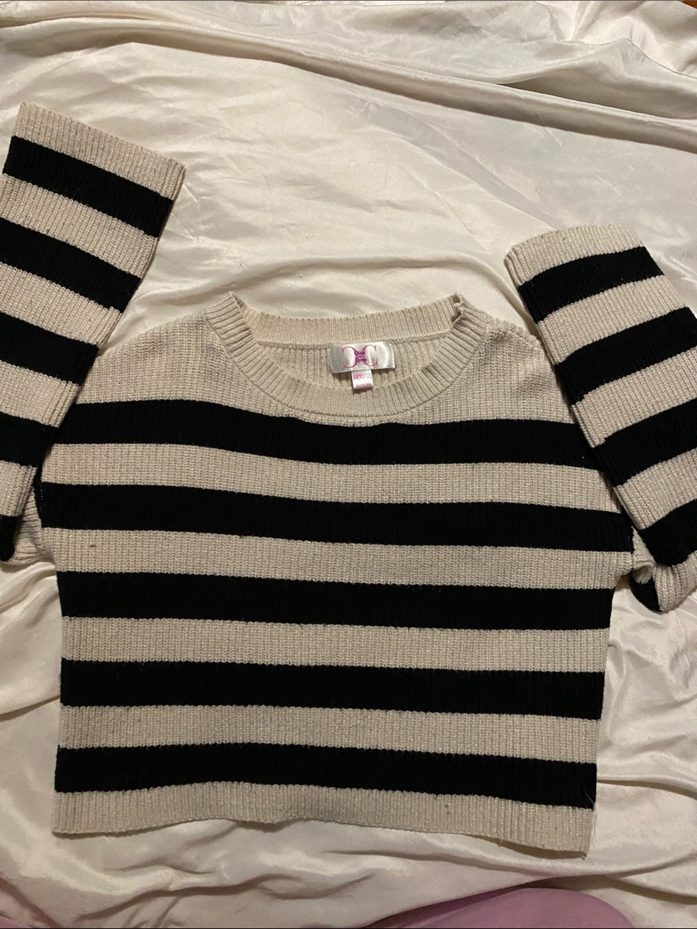 Chloe + Cyrus Striped Crewneck Sweater - Black and Cream Youth 10/12
